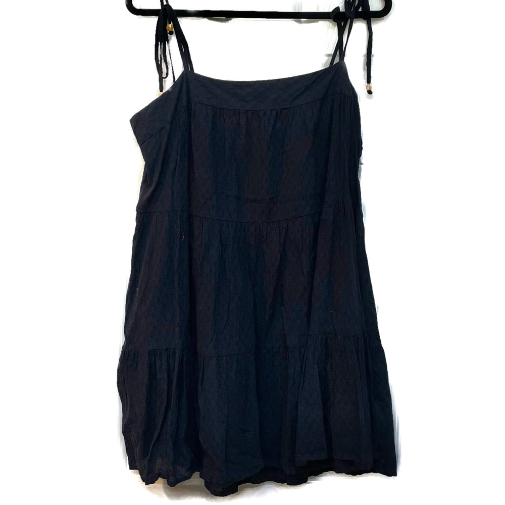 Abercrombie & Fitch black tiered textured mini dress tie sleeve - black Large